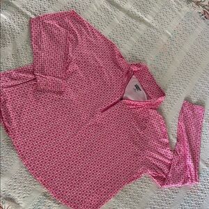 Lands' End Sun Shade pink geometric rash guard l/s swim shirt top sz 1X * UPF 50